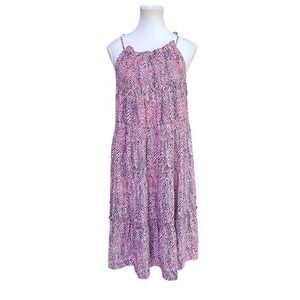 Pinch‎ Midi Dress Sleeveless Tiered Ruffle Neck Praire Cottagecore Pink Blue L